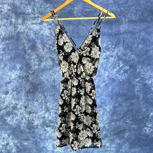 BP Nordstrom Women's Black Floral Strappy Mini Dress Sz XS
